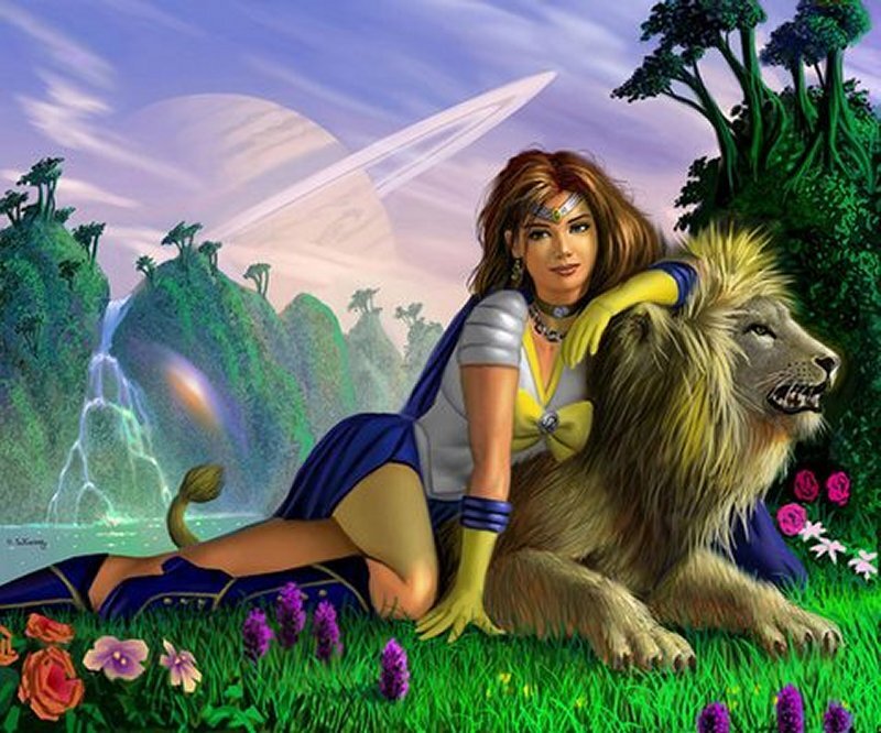 Woman with Lion — Green