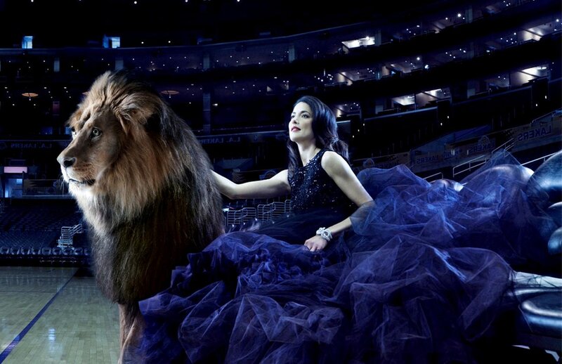 Woman with Lion in Arena — Blue