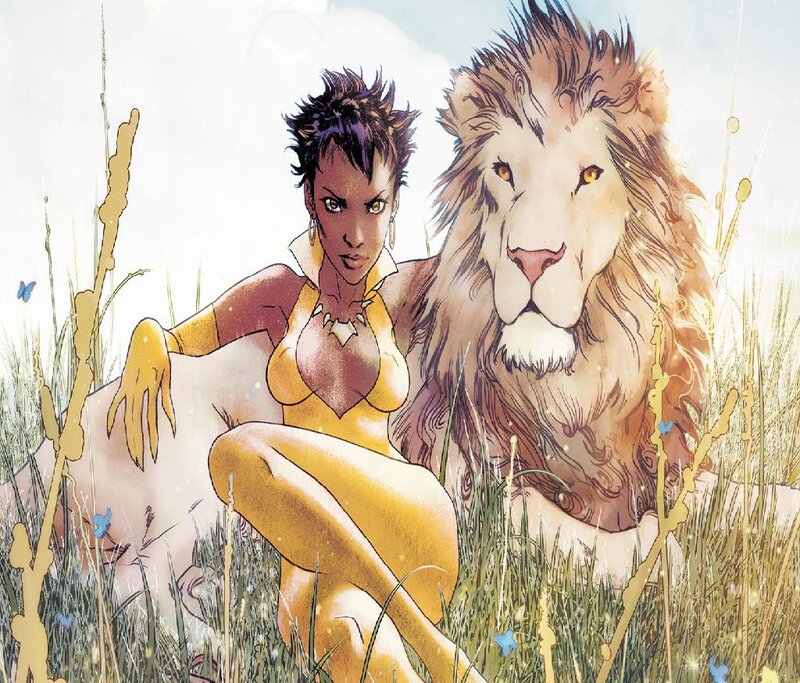 Woman with Lion in Grass