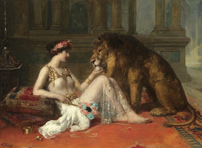 Woman with Lion — Red, Serene