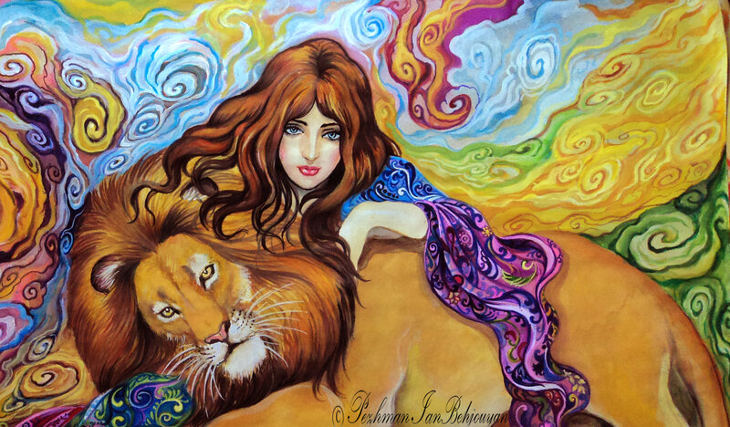 Woman with Lion — Yellow, Dreamy