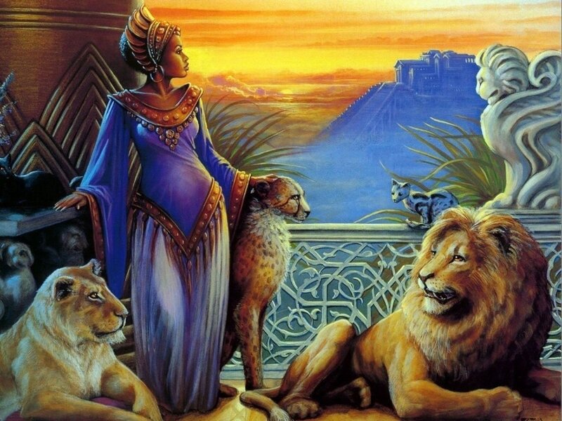 Woman with Lions — Blue
