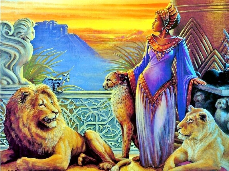 Woman with Lions — Purple