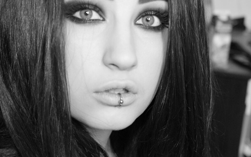 Woman with Lip Piercing — Black, Dramatic, Photograph, Lip Piercing