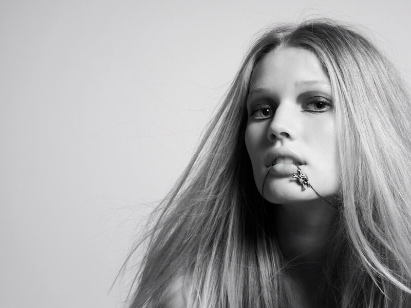 Woman with Lip Piercing — Black, Dramatic