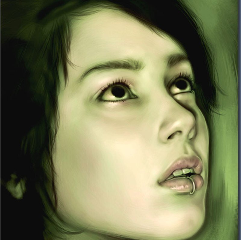 Woman with Lip Piercing — Green