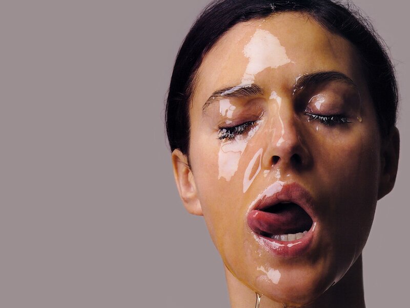 Woman with Liquid on Face — Gray