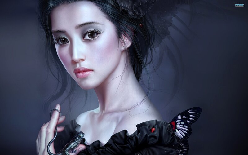 woman with lizard and butterfly