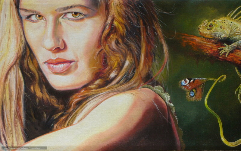 woman with lizard and butterfly