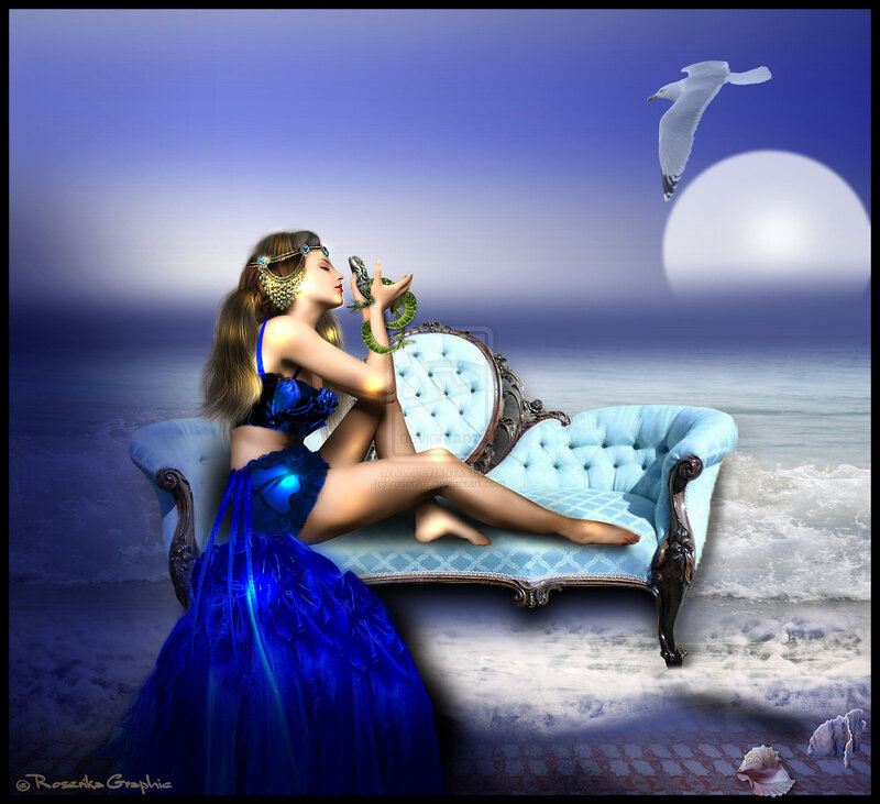 Woman with Lizard on Beach