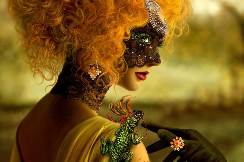Woman with Lizard on Shoulder