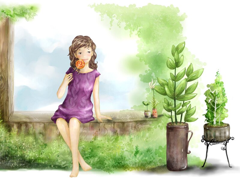 Woman with Lollipop — Green, Serene