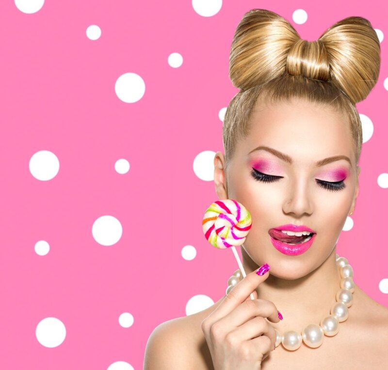 Woman with Lollipop — Pink, Playful, Photograph