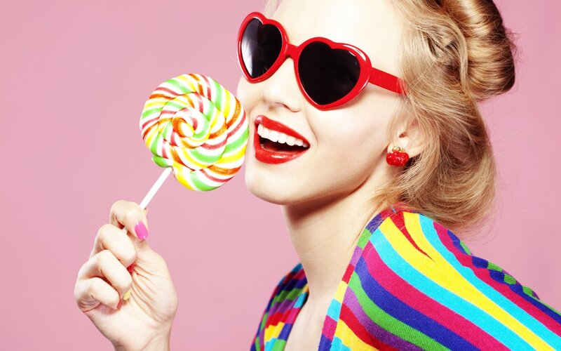 Woman with Lollipop — Pink, Playful