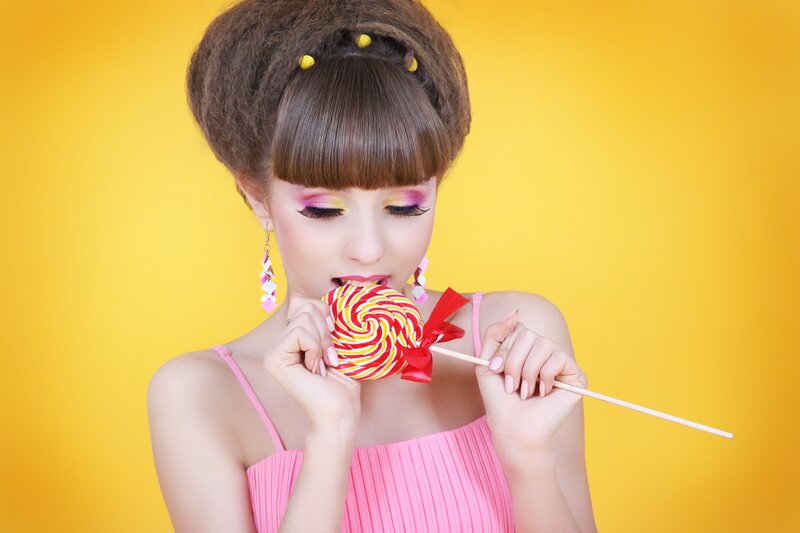 Woman with Lollipop — Yellow, Playful