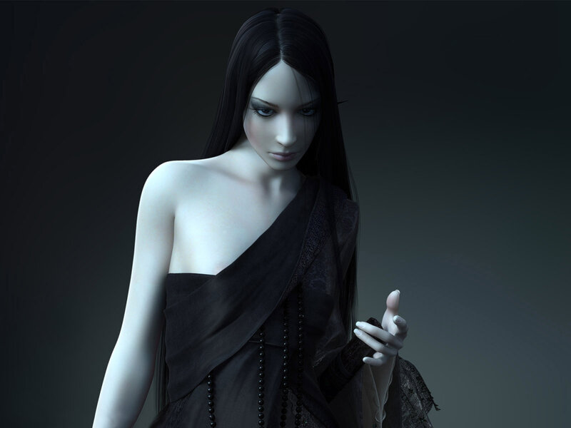 Woman with Long Black Hair — Dramatic, 3d Render