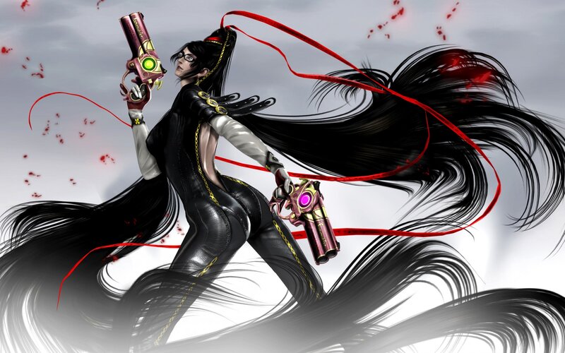 Woman with Long Black Hair — Dramatic, Digital Art, Guns