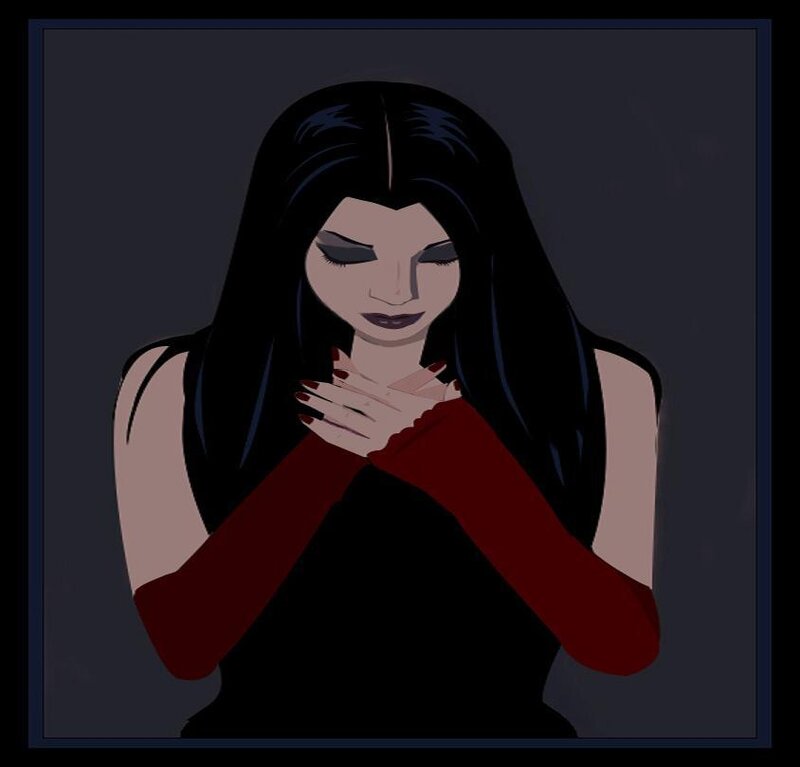 Woman with Long Black Hair — Dramatic, Digital Art, Long Sleeves