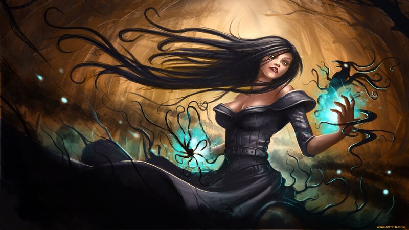 Woman with Long Black Hair — Dramatic, Digital Art, Magic, Tentacles