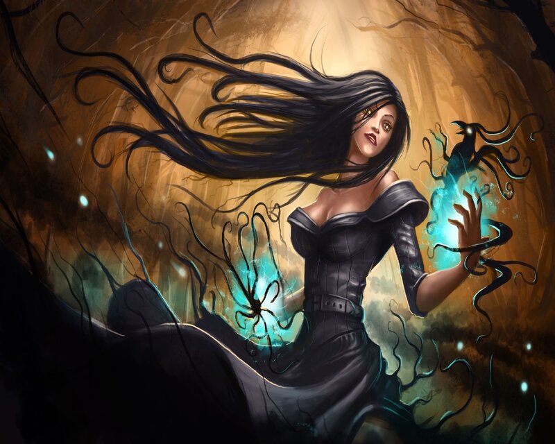 Woman with Long Black Hair — Dramatic, Digital Art, Magic