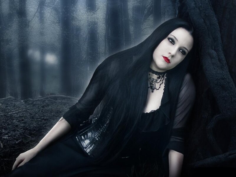 Woman with Long Black Hair — Dramatic, Night, Photograph, Forest