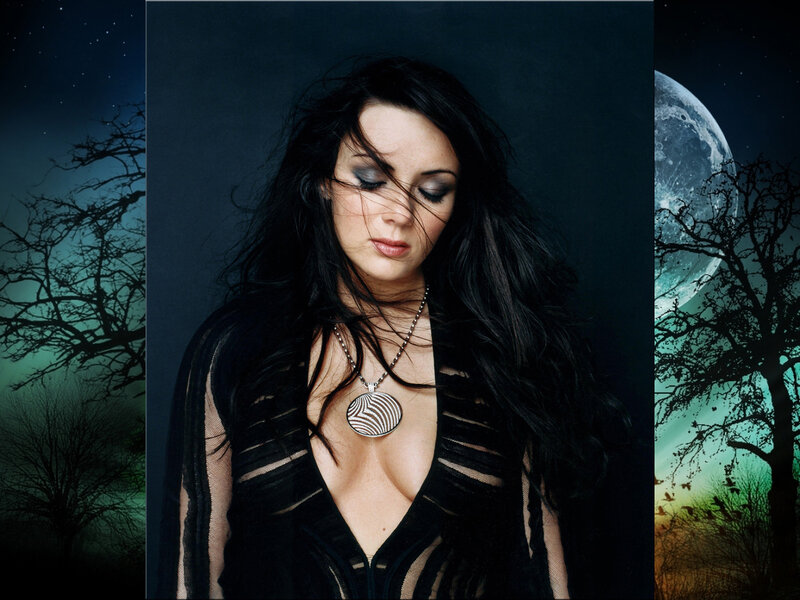 Woman with Long Black Hair — Dramatic, Night, Photograph, Moon