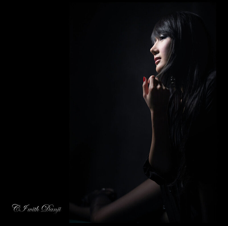 Woman with Long Black Hair — Dramatic, Night, Photograph