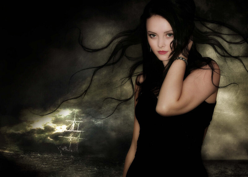 Woman with Long Black Hair — Dramatic, Night