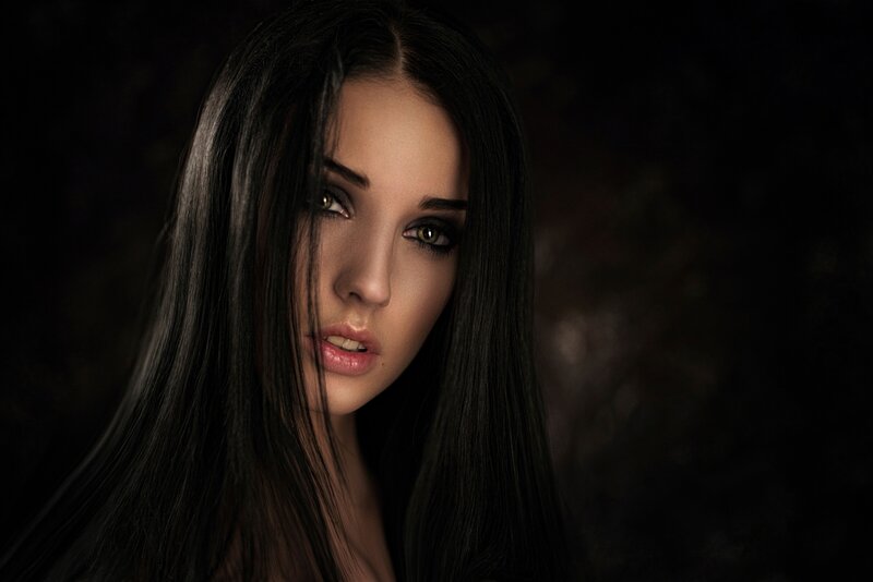 Woman with Long Black Hair — Dramatic, Photograph, Eyes