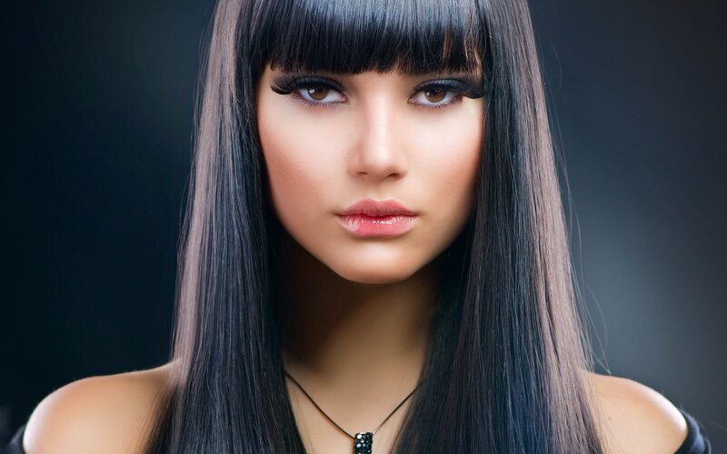 Woman with Long Black Hair — Dramatic, Photograph, Makeup, Necklace
