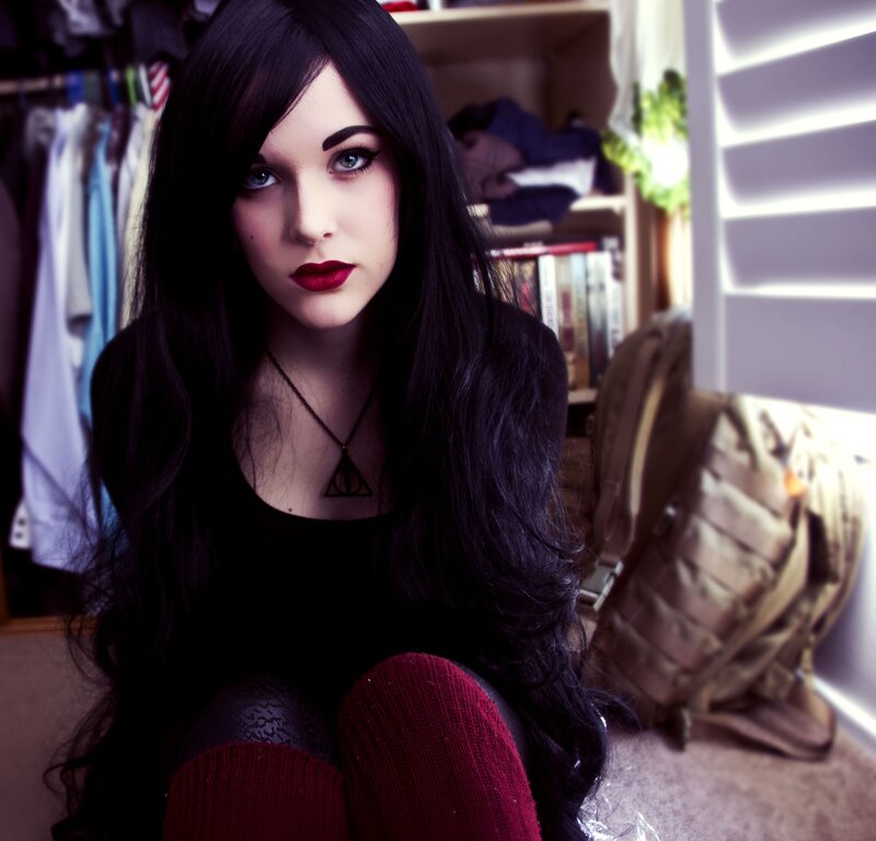 Woman with Long Black Hair — Dramatic, Photograph, Necklace, Backpack