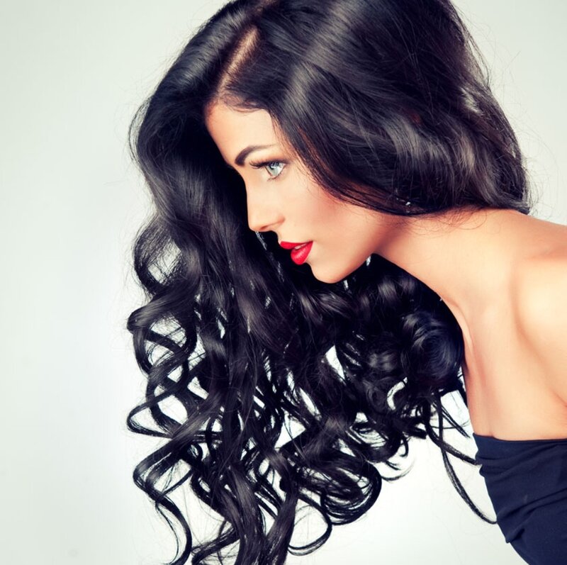 Woman with Long Black Hair — Dramatic, Photograph, Red Lipstick