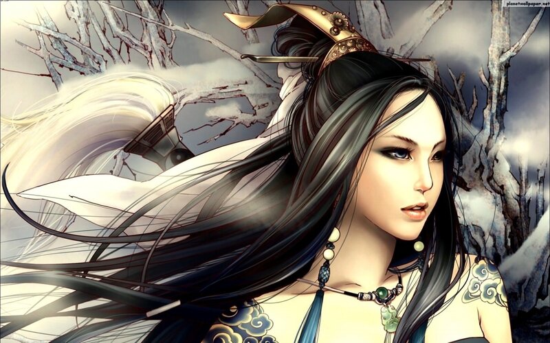 Woman with Long Black Hair — Dramatic, Winter