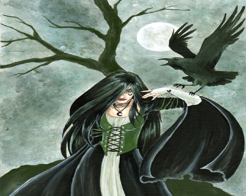 Woman with Long Black Hair — Green, Dramatic