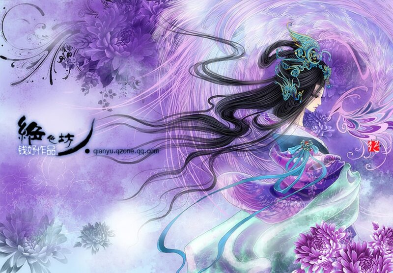 Woman with Long Black Hair — Purple, Ethereal