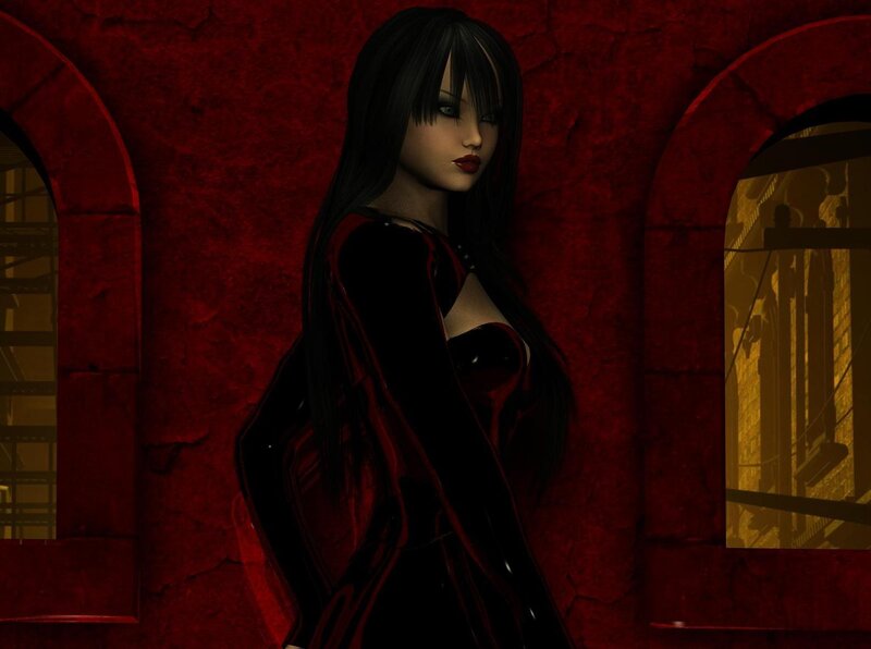 Woman with Long Black Hair — Red