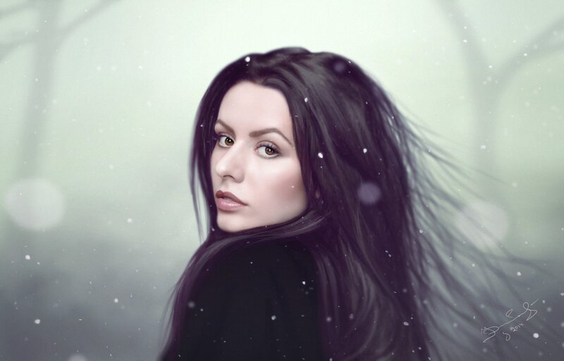 Woman with Long Black Hair — Serene, Winter