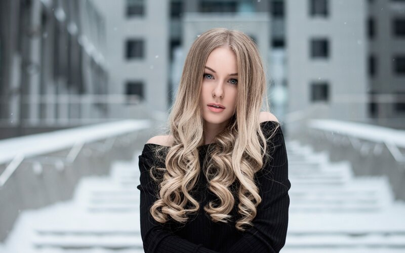 Woman with Long Blonde Hair — Black, Cold, Winter