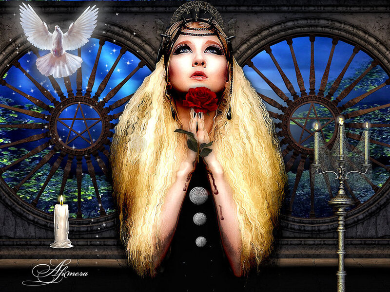 Woman with Long Blonde Hair — Black, Dramatic, Night, Digital Art
