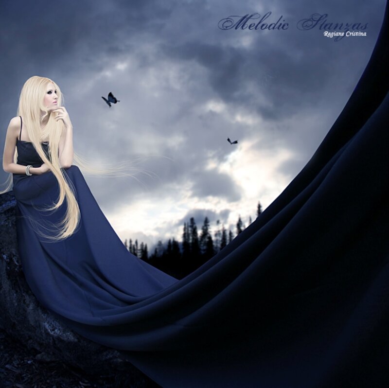 Woman with Long Blonde Hair — Blue, Dramatic, Night, Digital Art