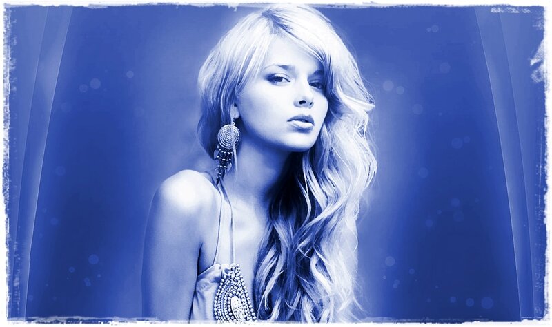 Woman with Long Blonde Hair — Blue, Dramatic, Photograph