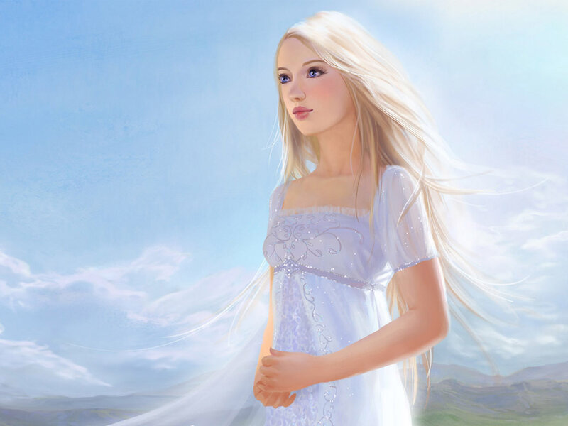Woman with Long Blonde Hair — Blue, Serene