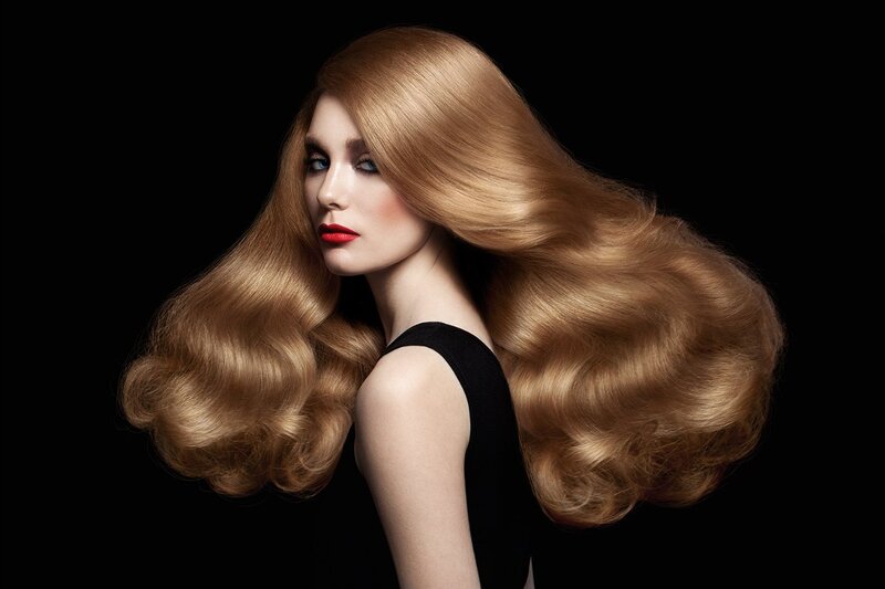 Woman with Long Blonde Hair — Dramatic, Photograph, Red Lipstick