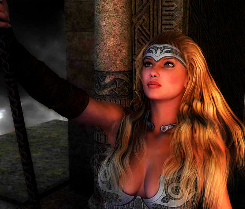 Woman with Long Blonde Hair — Gold, Dramatic, 3d Render