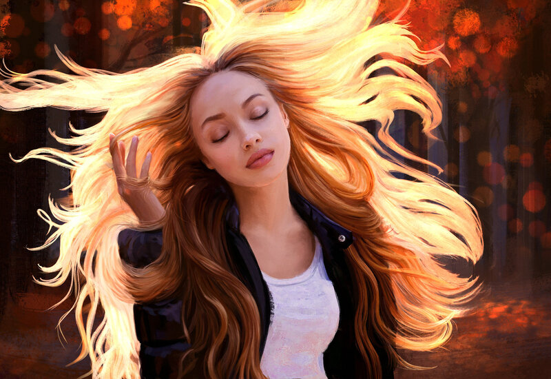 Woman with Long Blonde Hair — Gold, Serene, Autumn