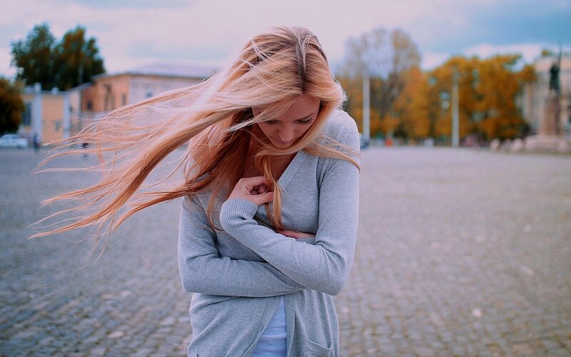 Woman with Long Blonde Hair — Gray, Calm