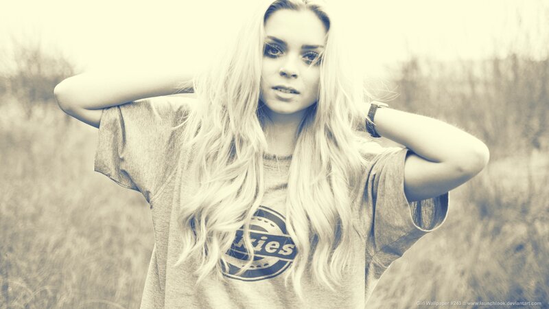 Woman with Long Blonde Hair — Gray, Neutral, Photograph, T-shirt