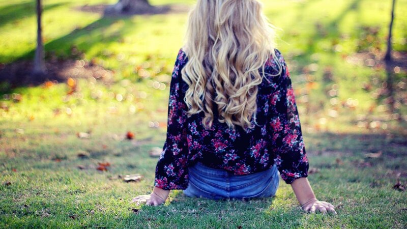 Woman with Long Blonde Hair — Green, Serene, Afternoon, Photograph, Grass