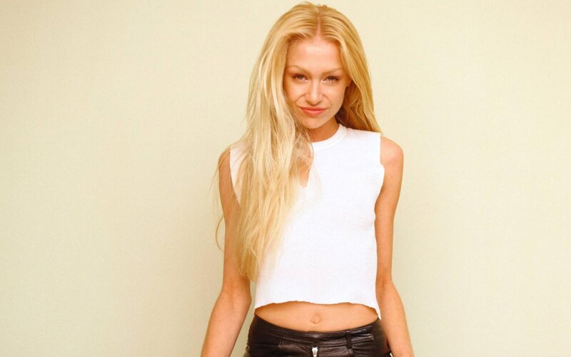 Woman with Long Blonde Hair — Neutral, Photograph, White Top, Black Pants