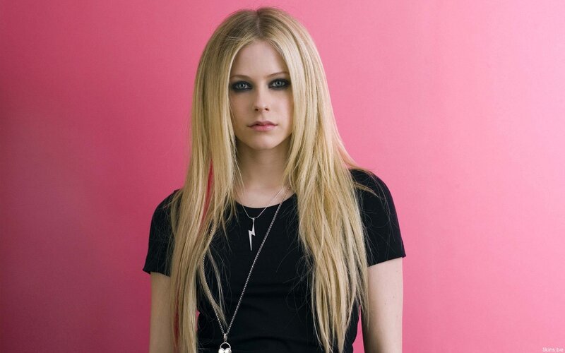 Woman with Long Blonde Hair — Pink, Neutral, Photograph, Black T-shirt